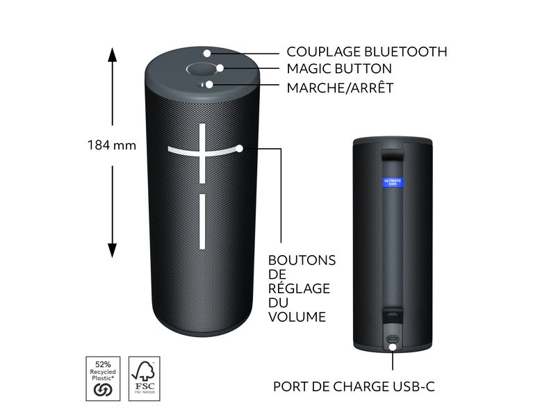 Ultimate Ears Bluetooth Speaker BOOM 4 Schwarz Portabler Lautsprecher, wasserdicht, mit ausgewogenem 360°-Sound und tiefen Bässe