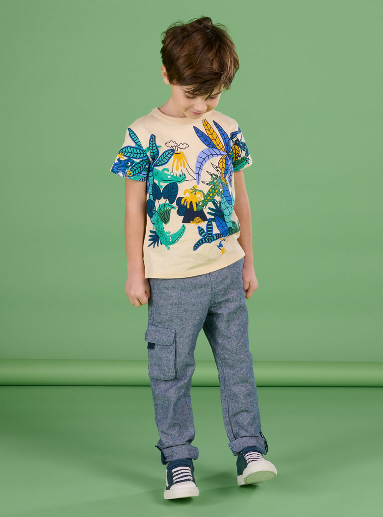 T-shirt crème à motifs jungle