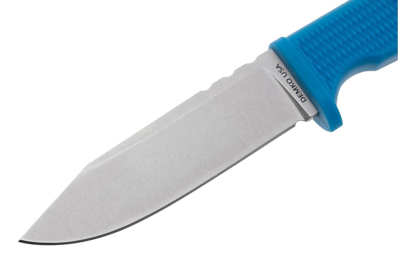 Demko Knives American Made FreeReign, Stonewashed CPM 3V Clip Point, USA-FR-3V-BLU-CLP, Blue Rubber outdoormes