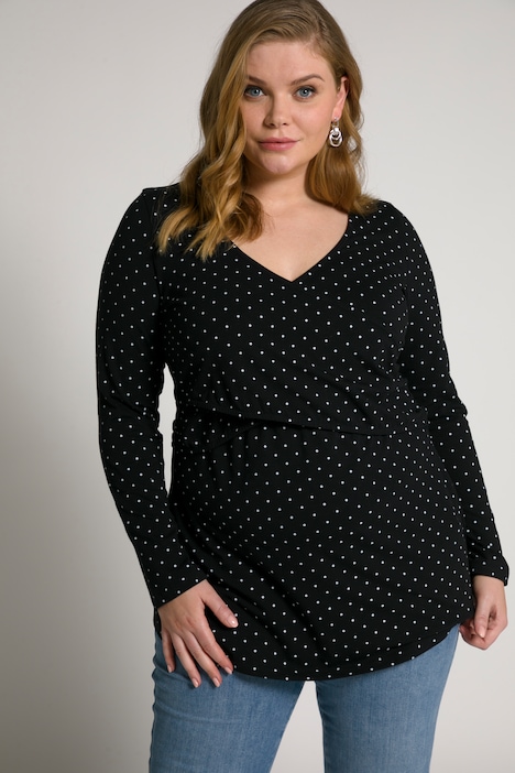 Bellieva-Wickelshirt, Punkte, V-Ausschnitt, Langarm, GOTS