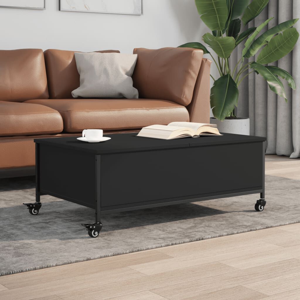 vidaXL Salontafel op wielen zwart 91x55x34 cm
