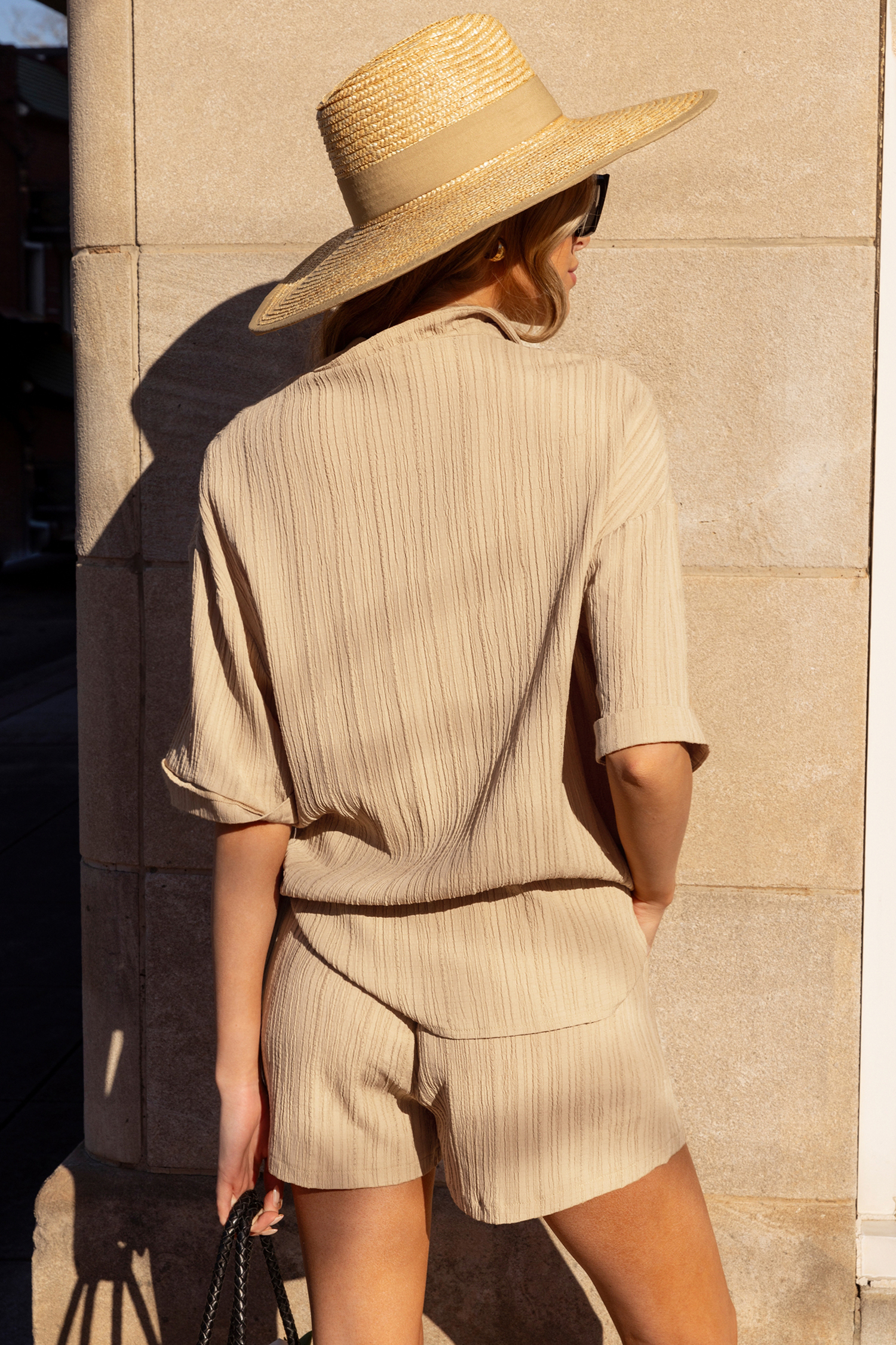 Combishort à col chemise et boutons fauve
