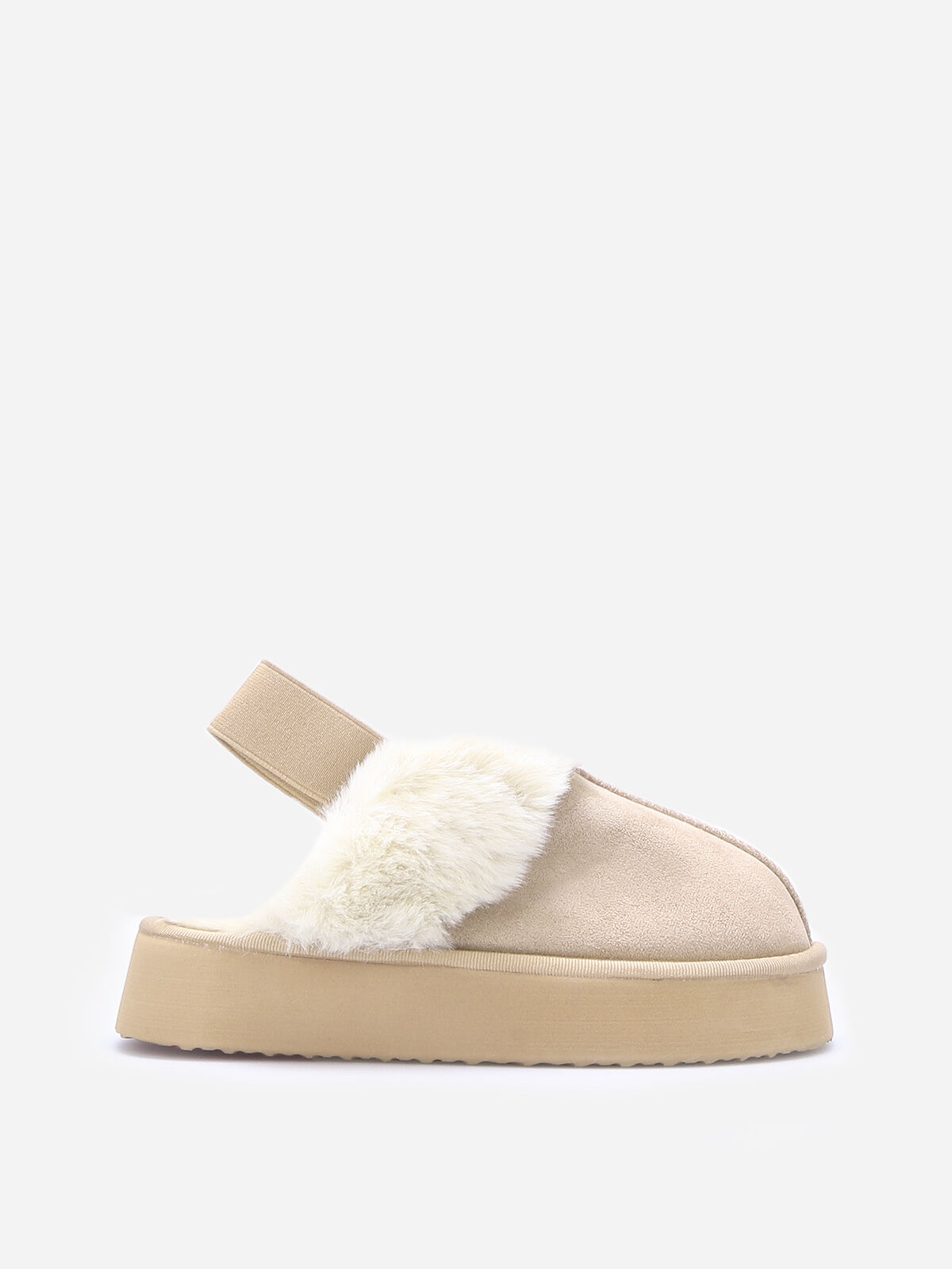 Mules fourrées à plateforme- Beige