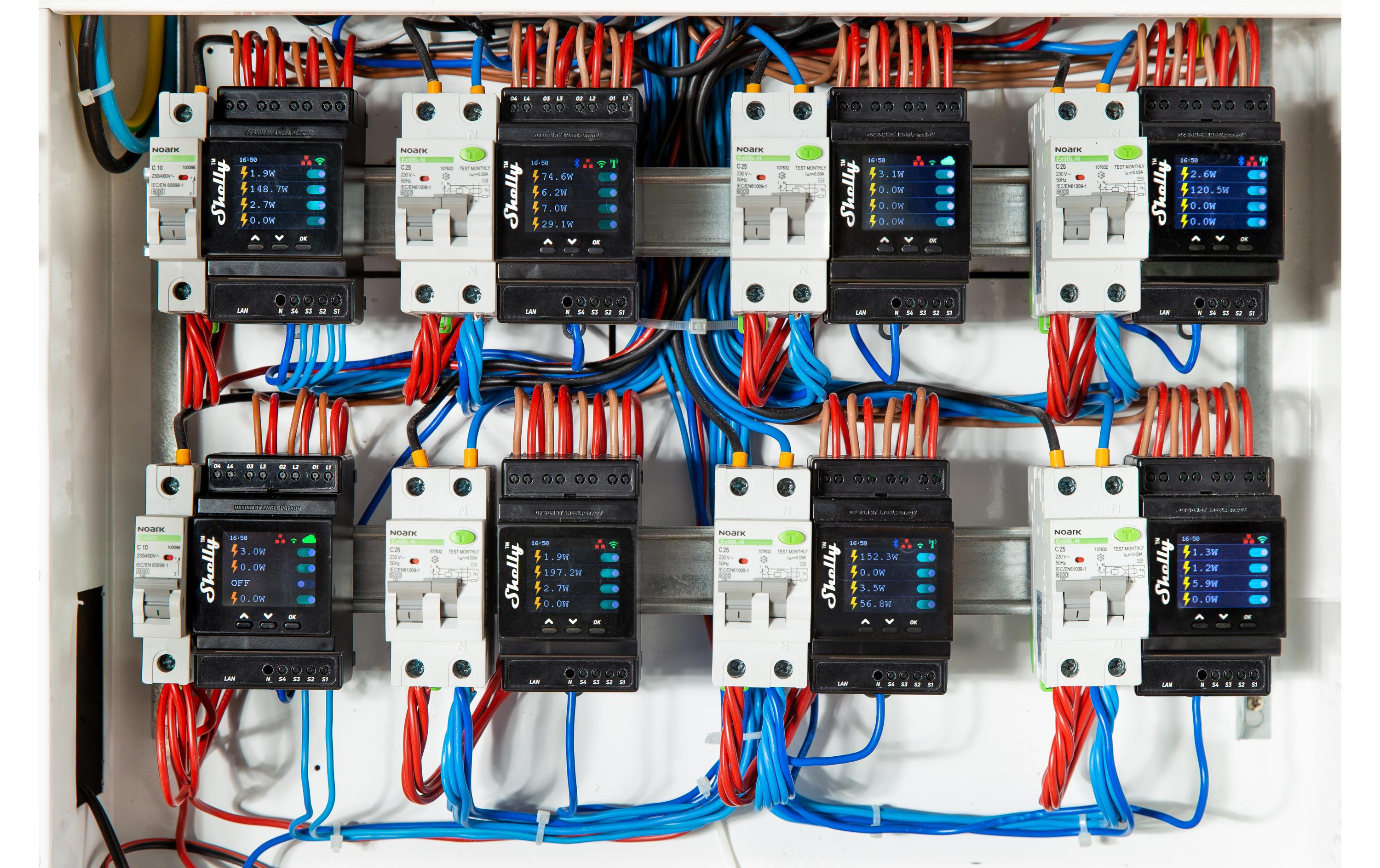 Pro 4PM LAN und WiFi-DIN-Rail Switch<br>LAN und WLAN 4 Kanäle 16 A Schaltaktor, Bluetooth