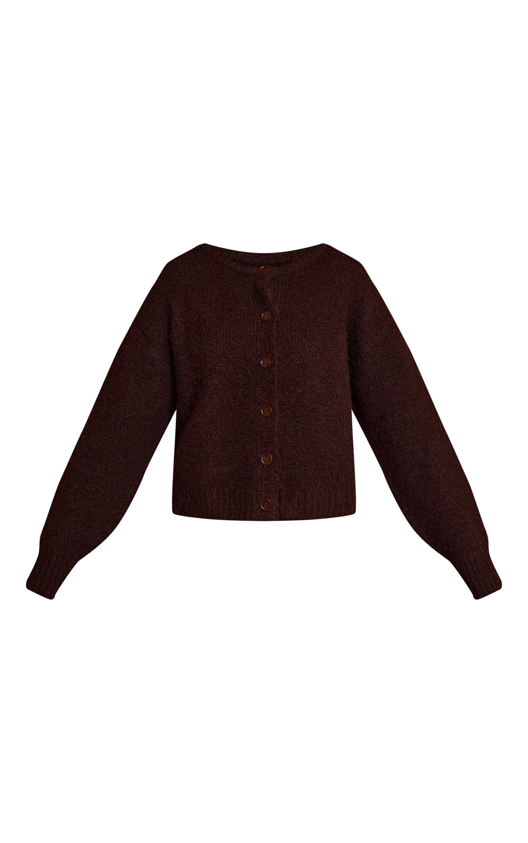Chocolat Cardigan Col Rond Surdimensionné À Détails Brossés