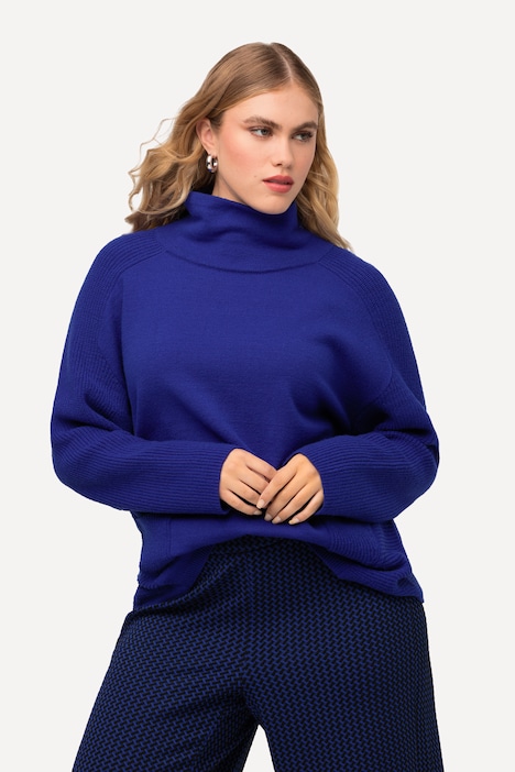 Pullover, Rippstrick-Einsätze, Stehkragen, Langarm