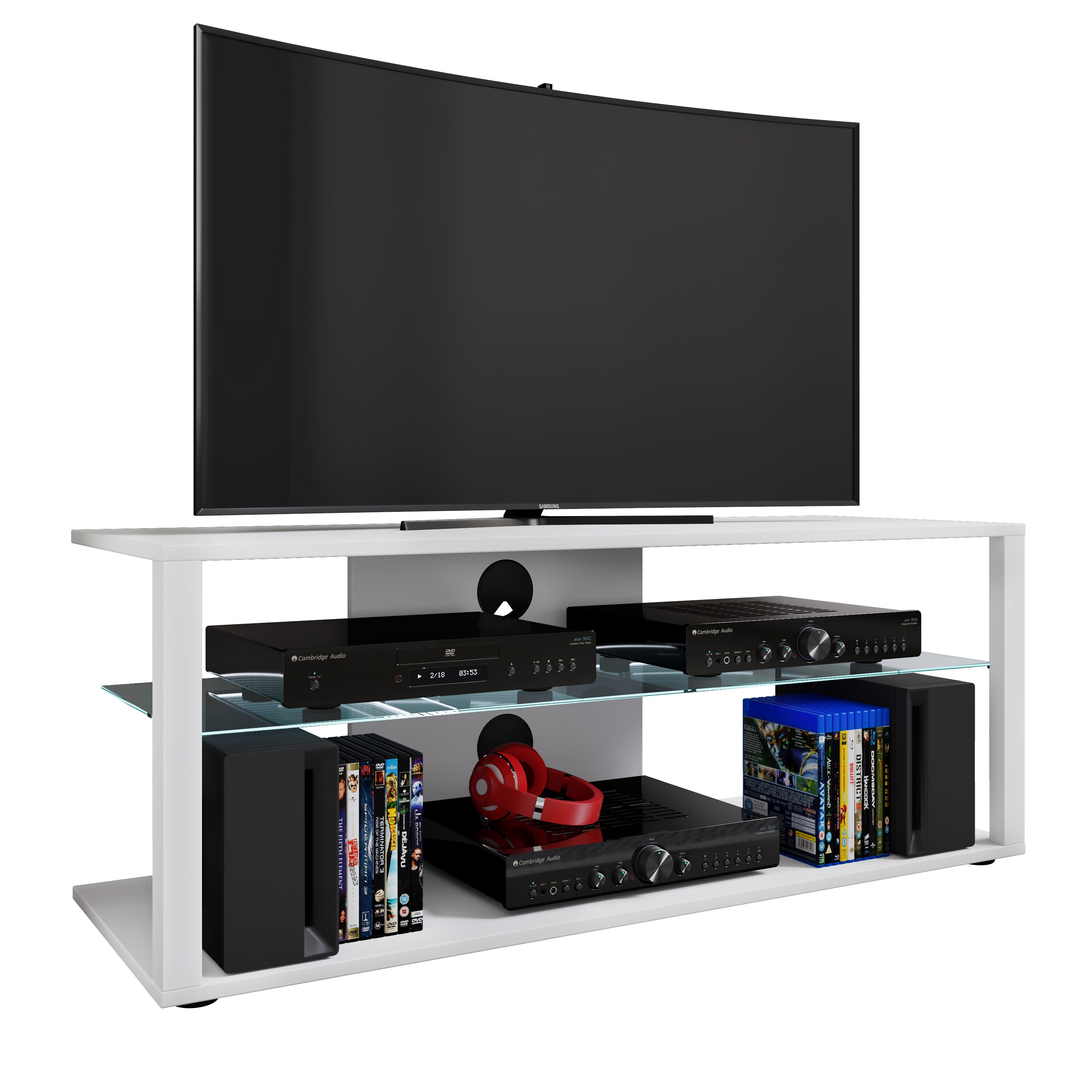 VCM Holz TV Lowboard Fernsehschrank Rack Konsole Möbel Fernsehtisch Fernseh Phono Glas Folas XL