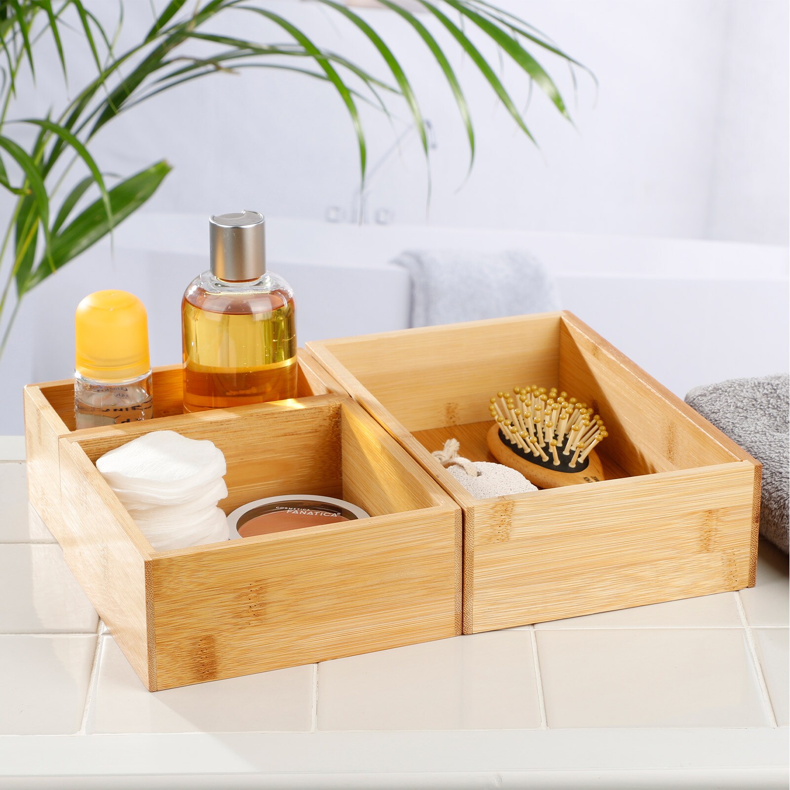 HI Set Ordnungsbox Aufbewahrungsbox Box Kiste Offen Bad Stapelbar Bambus Holz