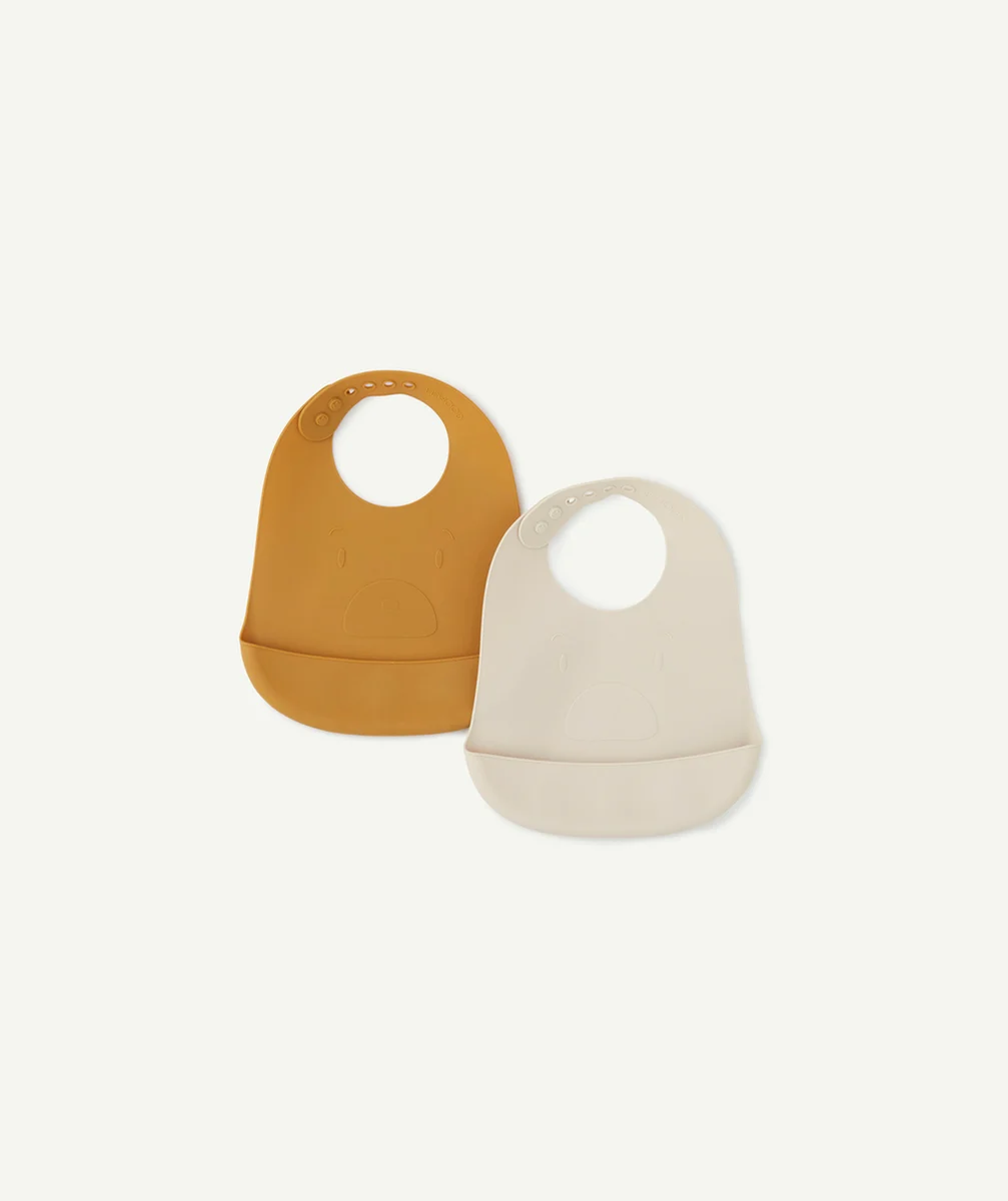 LIEWOODLE LOT DE 2 BAVOIRS EN SILICONE BEIGE ET OCRE