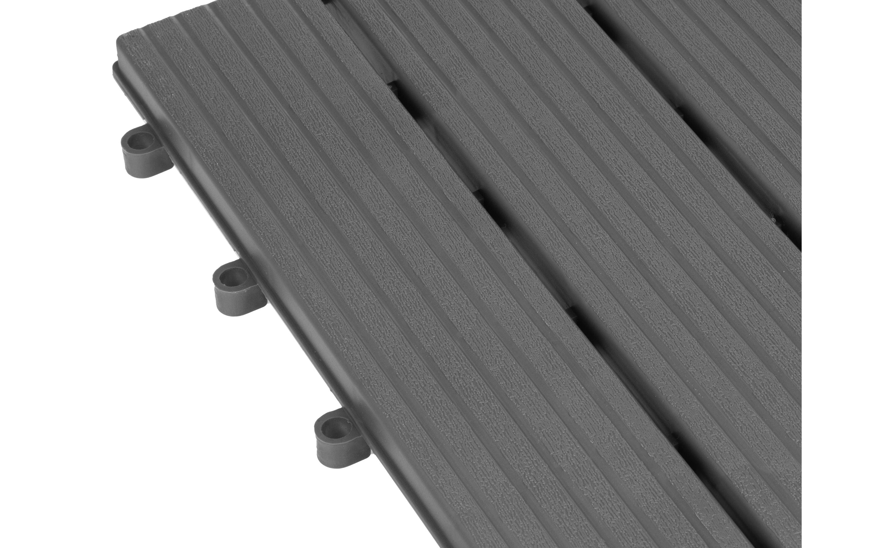 Balkon-& Terrassenplatten Grau, 30 x 30 cm, 6 StückSet aus 6 Kunststoff-Fliesen in Lamellenoptik