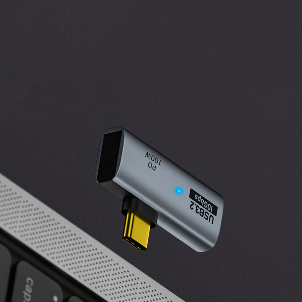 2in1 USB C (m) (PD/100W) auf USB-C (w) / USB A (w) Ladeadapter 90° Grad-Winkel für Handy / MacBook Pro / Laptop 10 Gbit/s - Schwarz