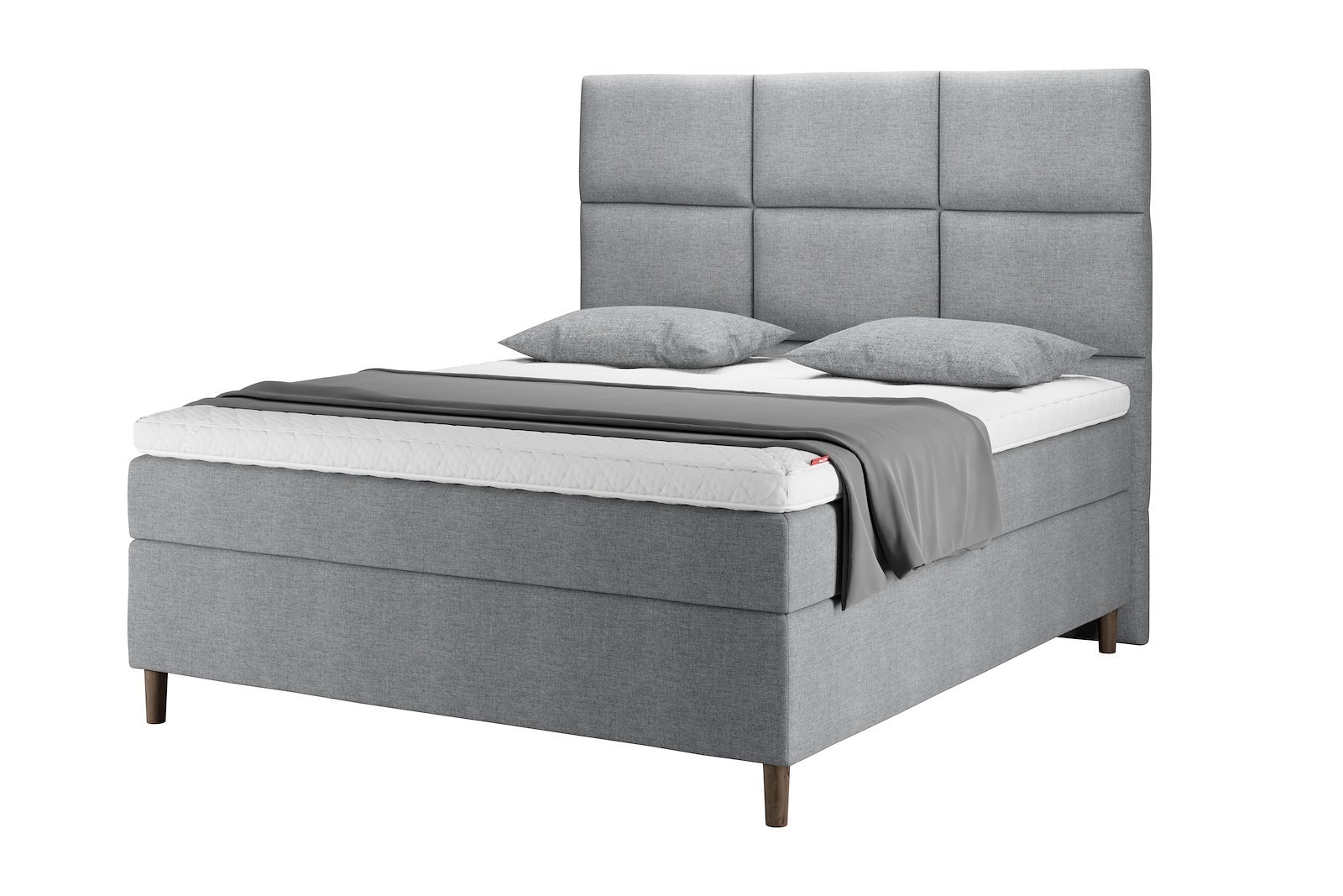 Sensitive 800 kontinental 180x210 cm Tekstil Bardal 110 lys grå Medium/Fast m/Excellence latex overmadrass og Round smoked oak ben 13cm