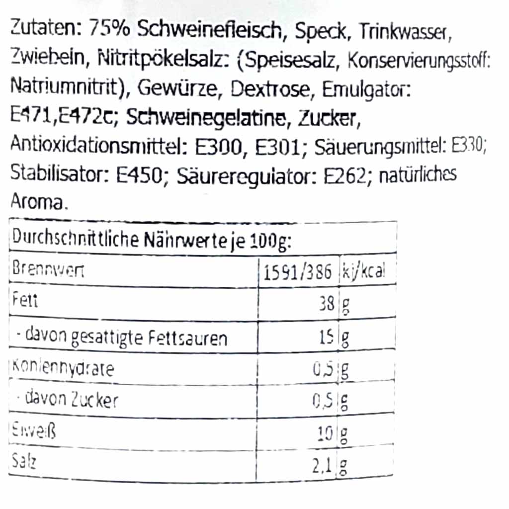 Grasmehr Hausmacher Zwiebelmettwurst streichfähig 200g MHD:22.1.26