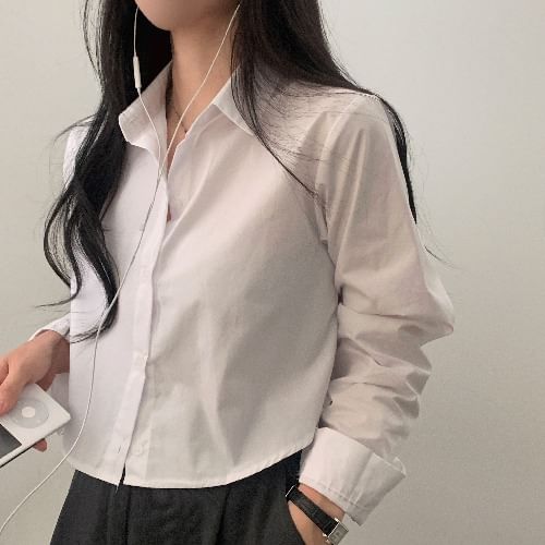 KONGER - Effen cropped shirt met lange mouwen