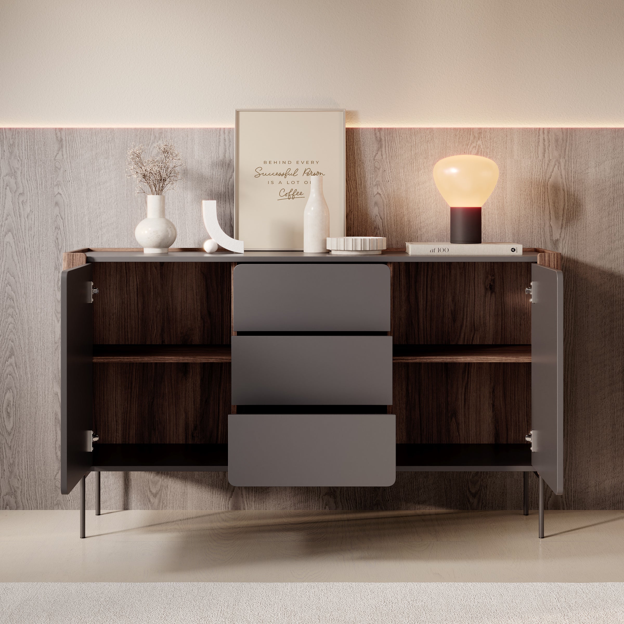Meubella - Lux - Dressoir - Zwart - 142x40x83 cm