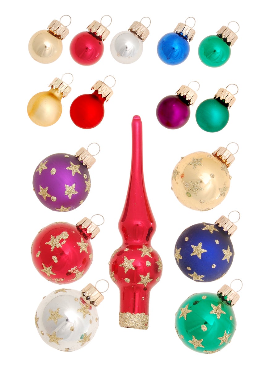 Multicolor mini glazen decoratieset, 16 stuks, 2cm en 3cm ballen, 12cm kant, met de hand versierd, 16 stuks, kerstballen, kerstversieringen, kersthangers