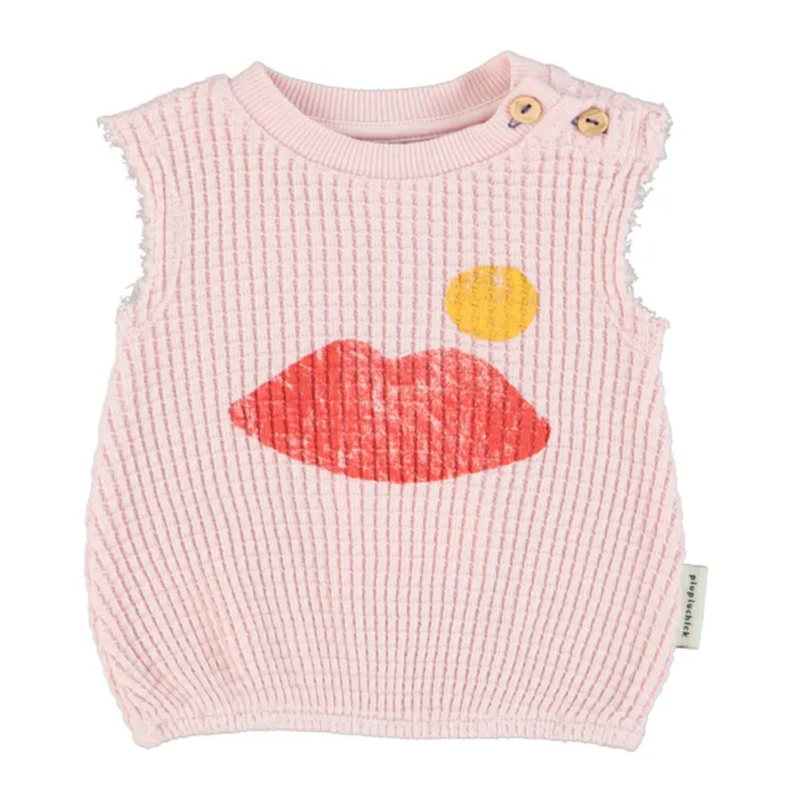Piupiuchick Top Gaufré Lips Coton Bio | Rose pâle