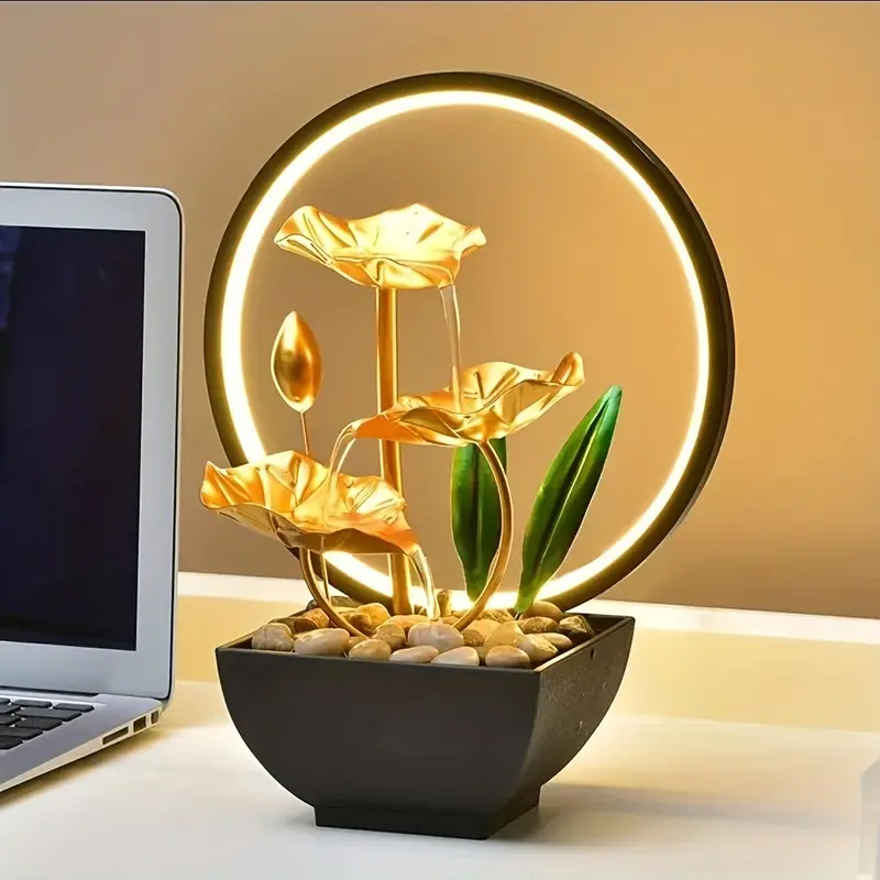(28x22cm) LED Zimmerbrunnen Home Deko Wasserspiel USB Tischbrunnen Beleuchtung mit Steinen
