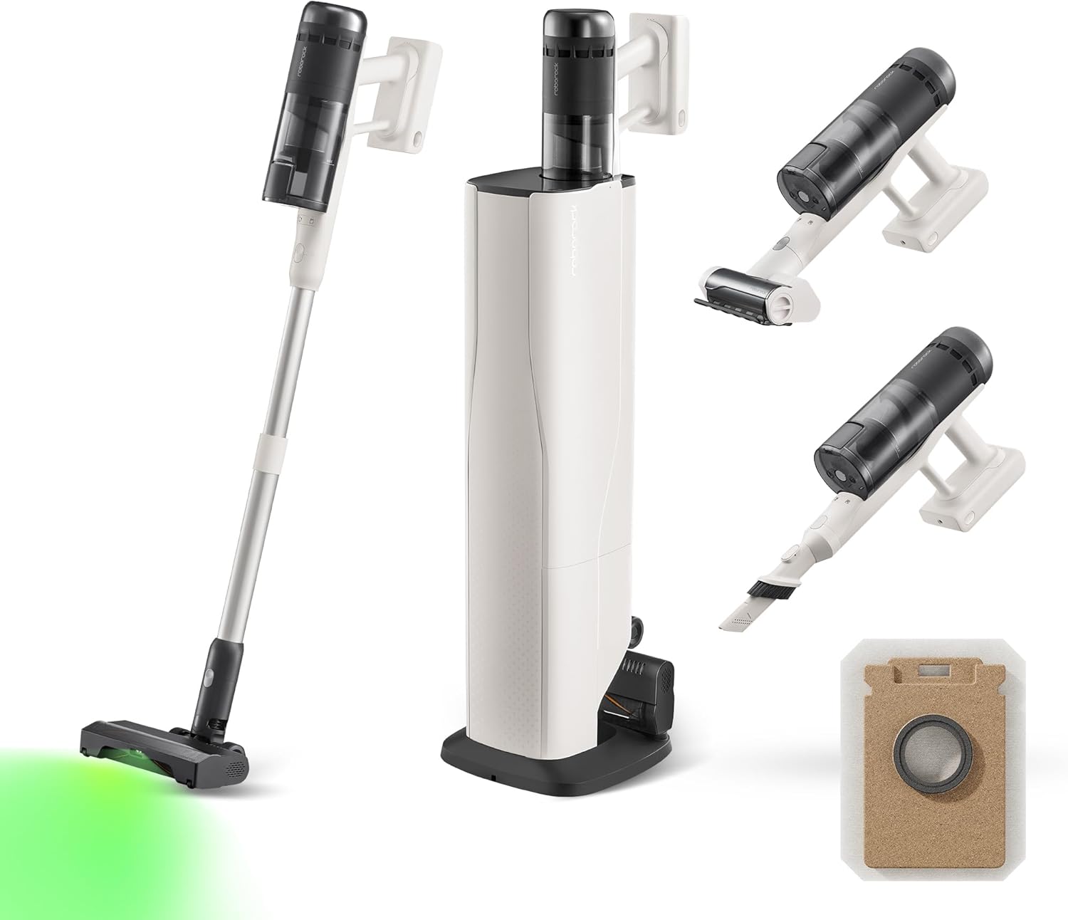 roborock H60 Hub Pro kabelloser Staubsauger mit automatischer Absaugstation, 170AW Saugleistung für Teppiche und Hartböden, 80 Minuten Laufzeit, Anti-Verhedderungsbürste, grüne LED-Stauberkennung