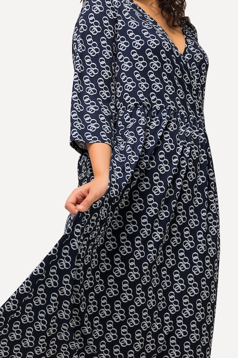 Jerseykleid, Wickeloptik, A-Linie, V-Ausschnitt, 3/4-Arm