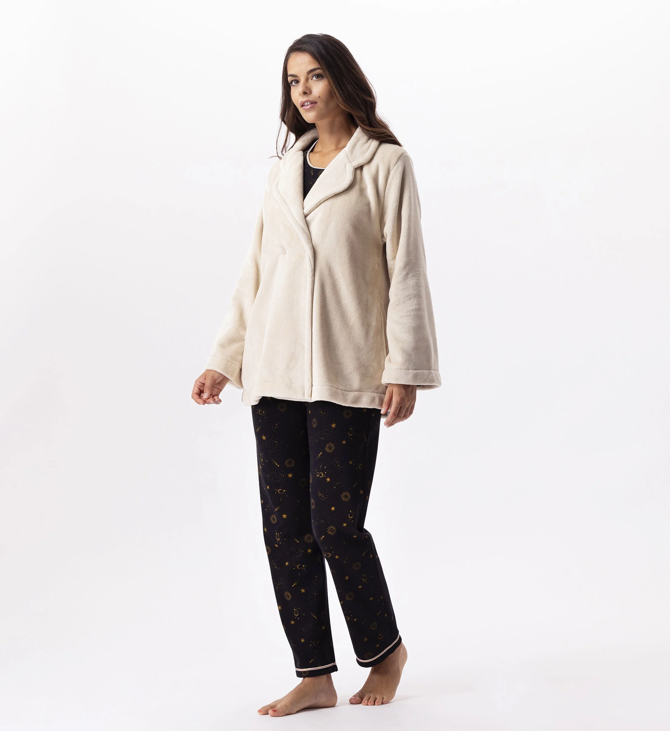 ESSENTIEL H77A - Veste en peluche flanelle | Beige