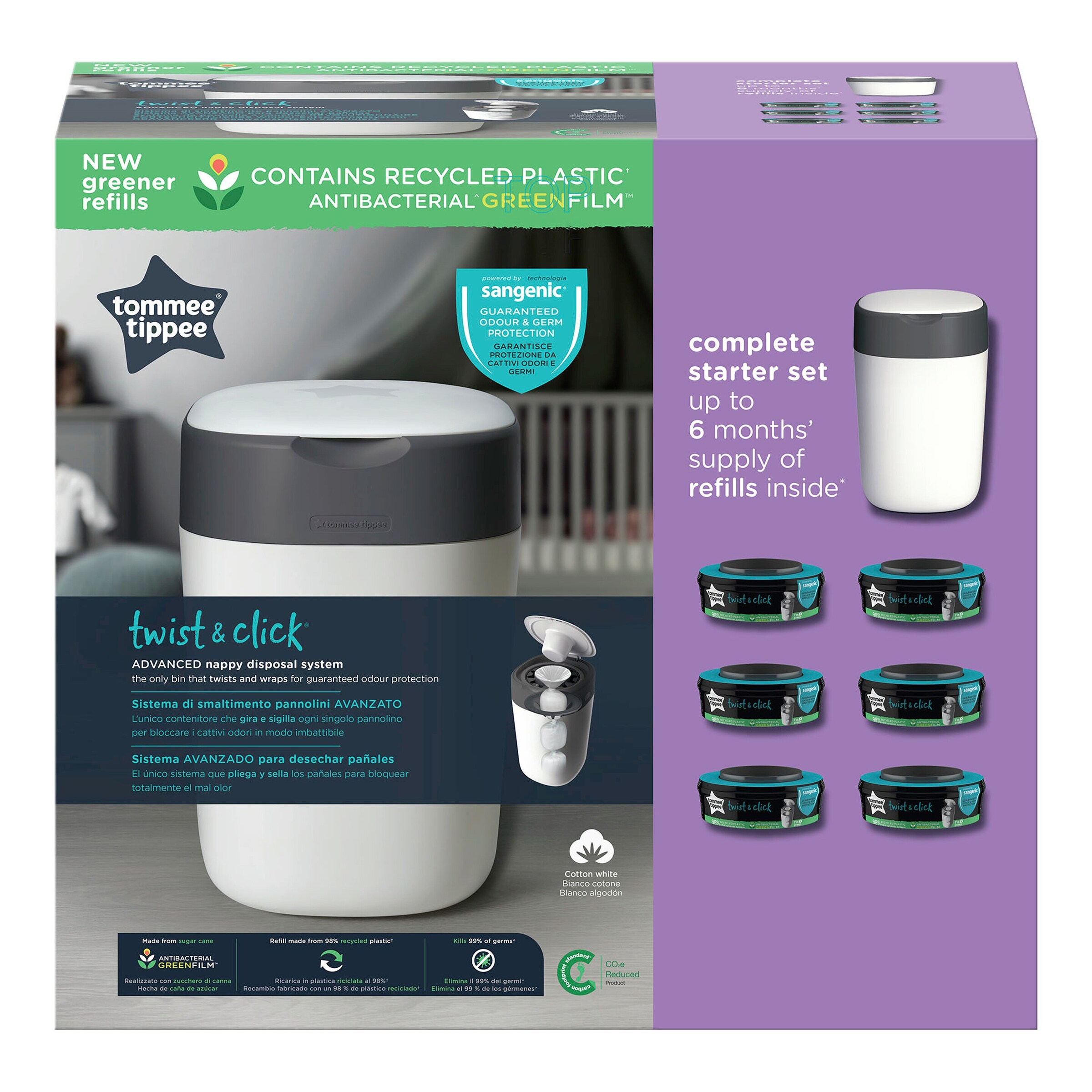 Tommee Tippee - Twist & Click Windeleimer Twist & Click inklusive 6er-Pack Nachfüllkassetten