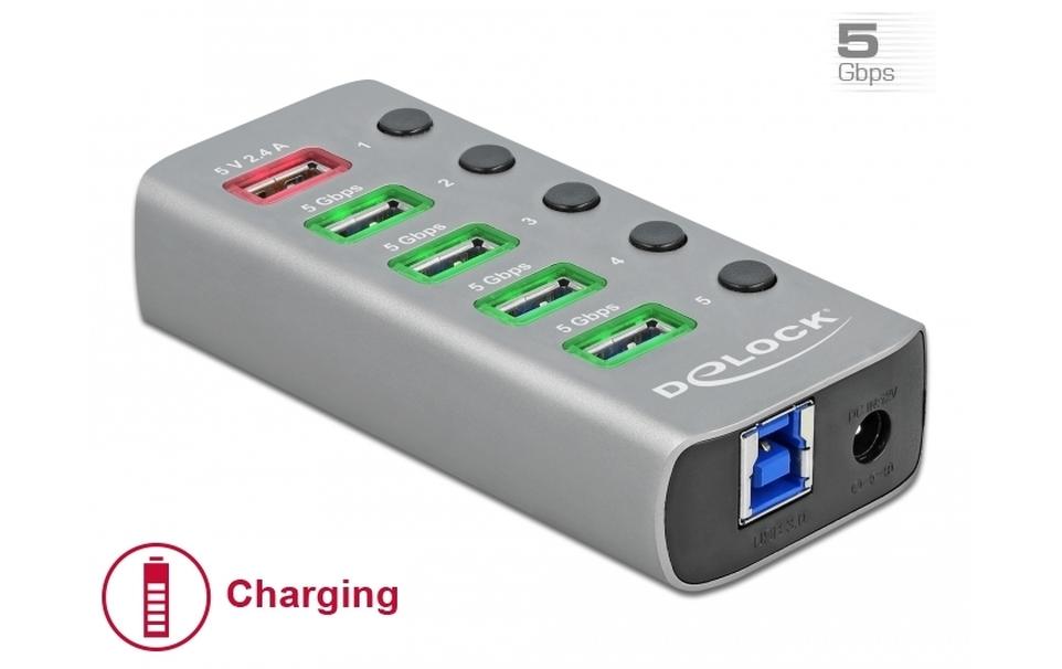 USB-Hub 63262 USB 3.0 - 4x USB-A / 1x LadeanschlussUSB-Hub mit einzeln aktivierbaren Anschlüssen