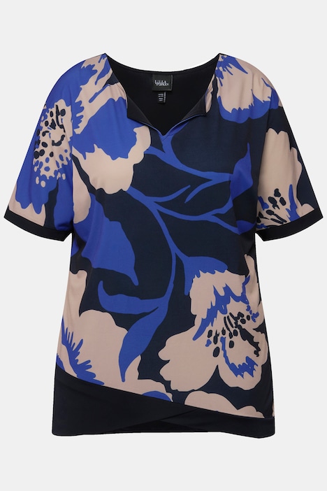 Blusenshirt, Blüten, Oversized, Tunika-Ausschnitt, Halbarm