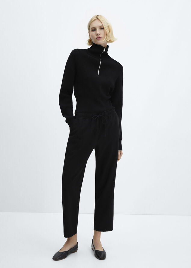 MANGO Flowy straight-fit trousers with bo Black