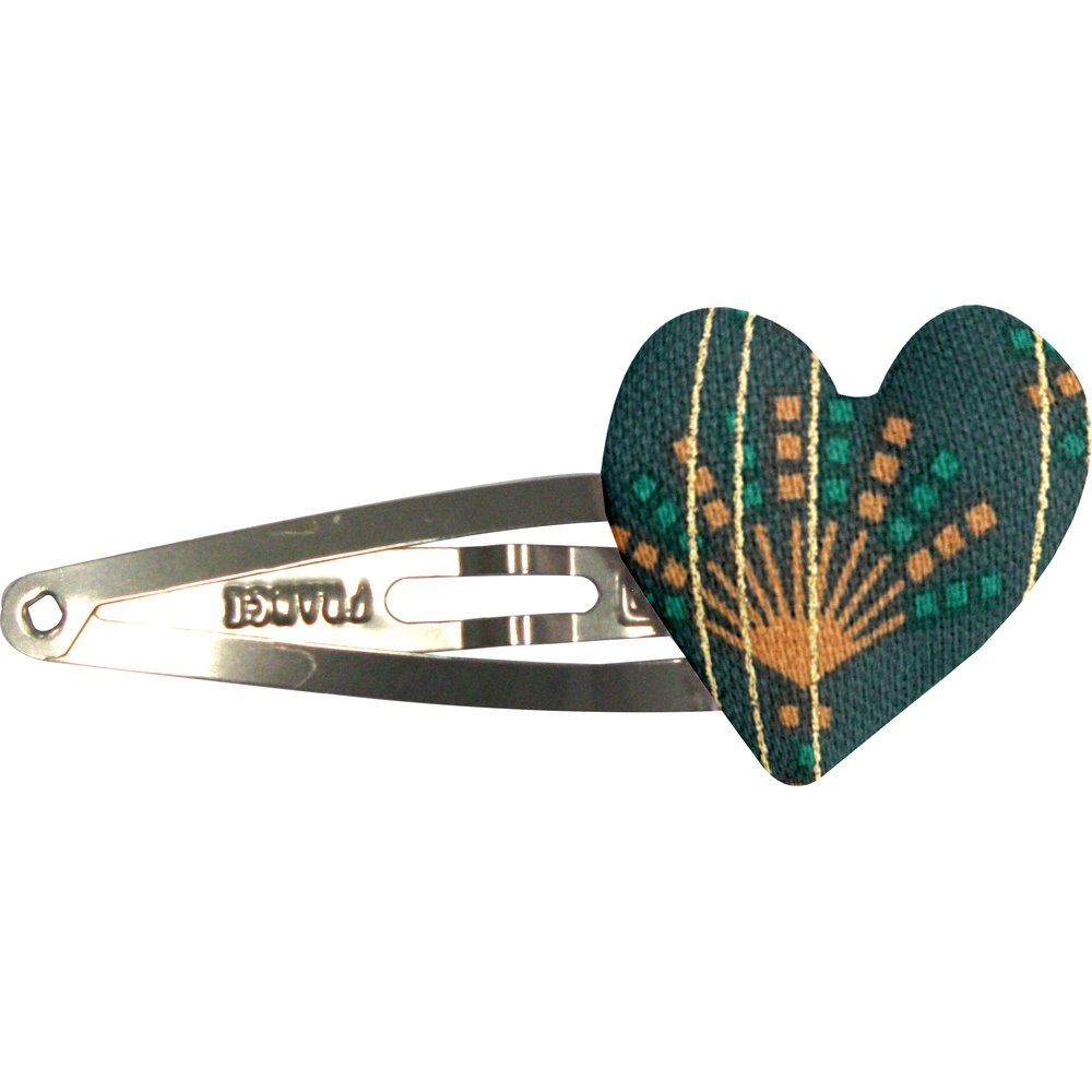 Barrette Clic-Clac Cœur Eventail Or Vert