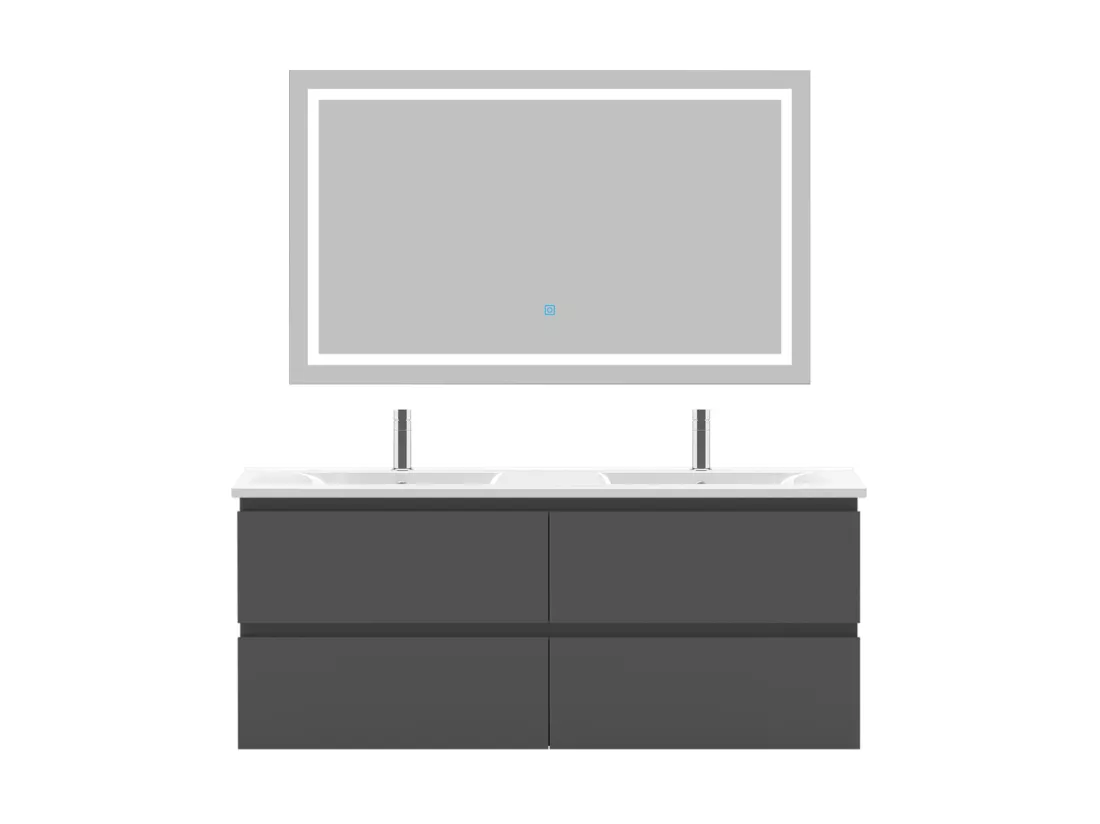 Ensemble muebles salle de bain 120cm double vasque + miroir Anthracite - Aica