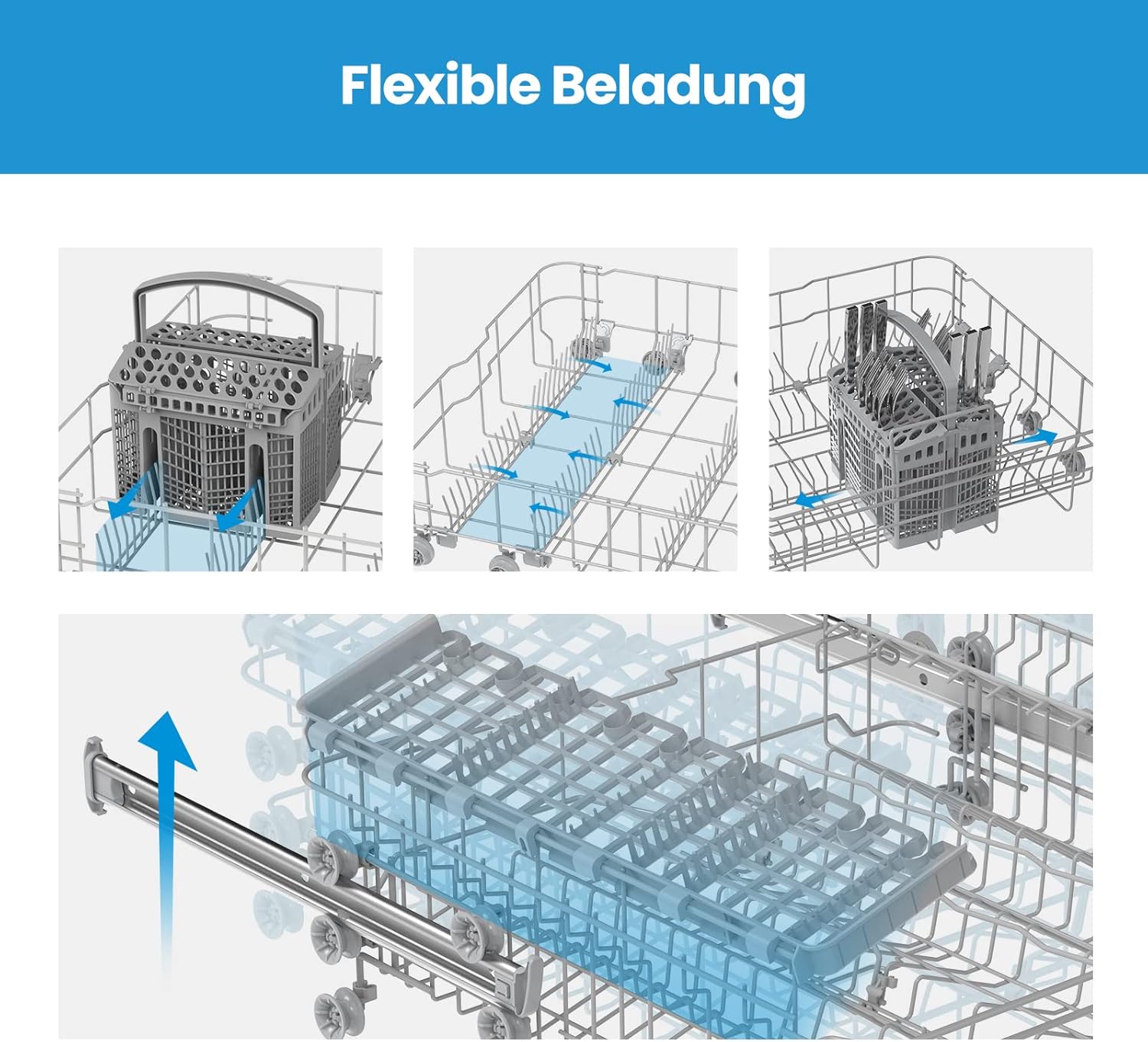 Midea SI 3.60N wi Geschirrspüler 60 cm Teilintegriert, 13 Maßgedecke, Halbintegrierter Spülmaschine mit WiFi, Extra Trocknung, 7 Programme, 49dB, 0~24 Startverzögerung - Inox