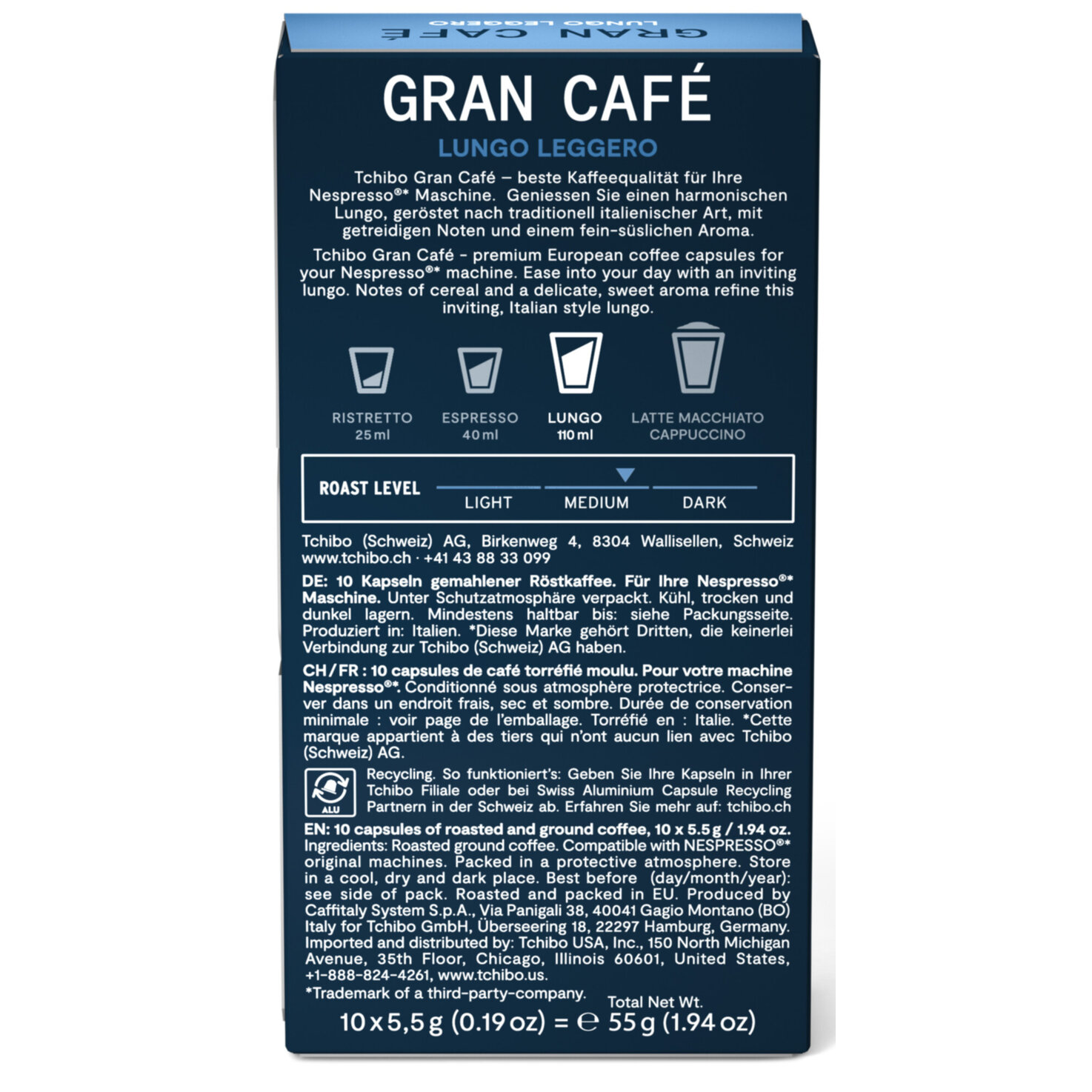 Tchibo Gran Café Lungo Leggero 10 Kapseln - Nespresso kompatibel
