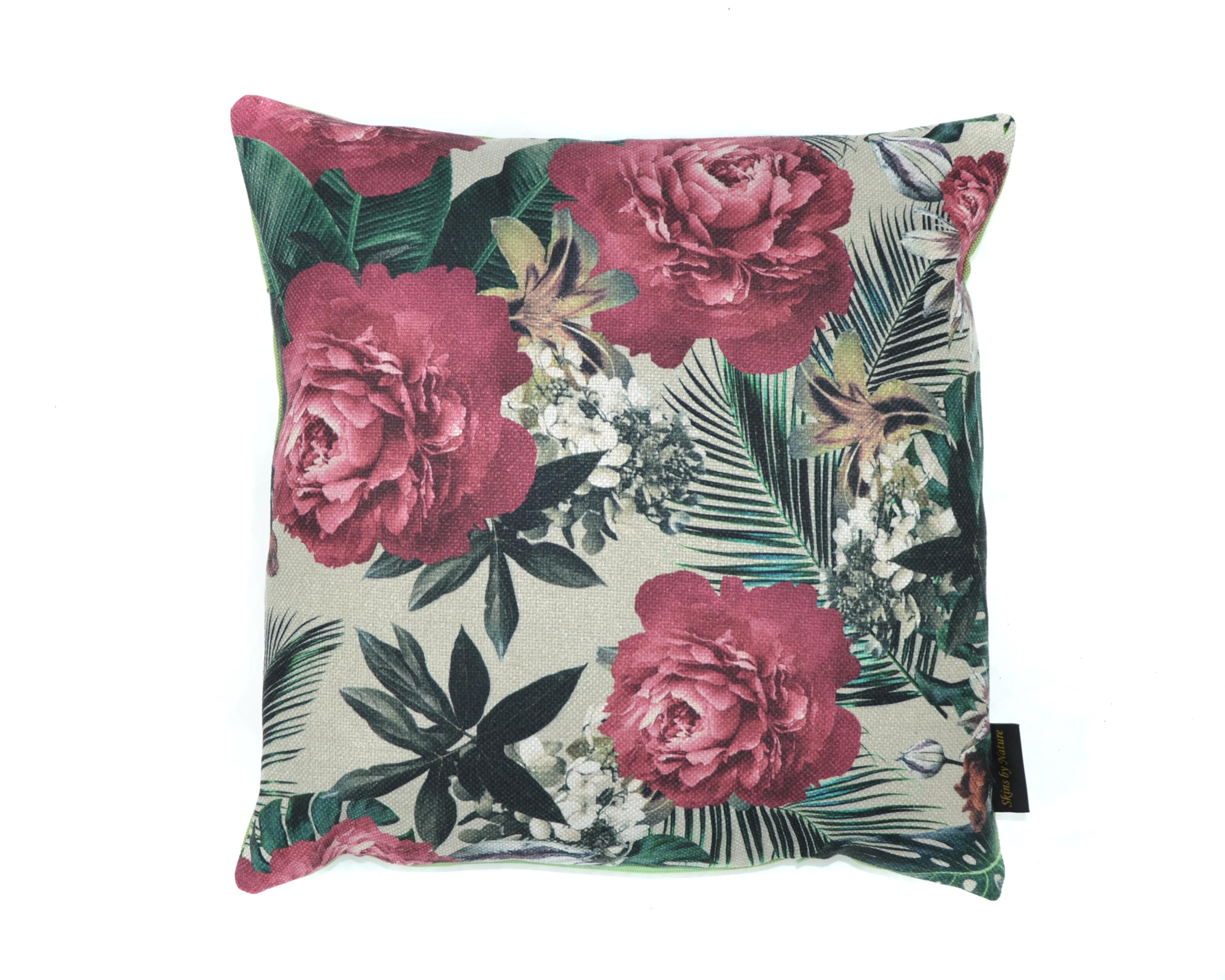 Kussen linnenlook flower leaves groen  45 x 45 cm