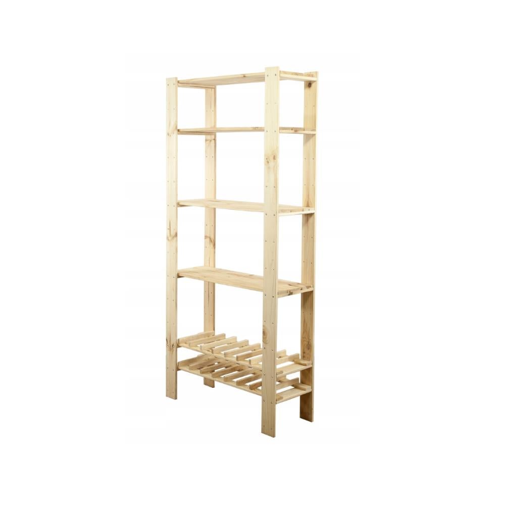PROREGAL Houten Plank Woodland HxBxD 166 x 80 x 30 cm Plankbelasting 120 kg 4 planken & 2 flessenrekken Grenenhout Naturel