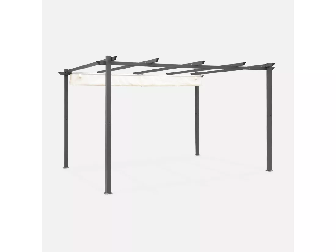 Pergola aluminium - Isla 3x4m - Toile écru- Tonnelle idéale pour votre terrasse. toit rétractable. toile coulissante. structure aluminium