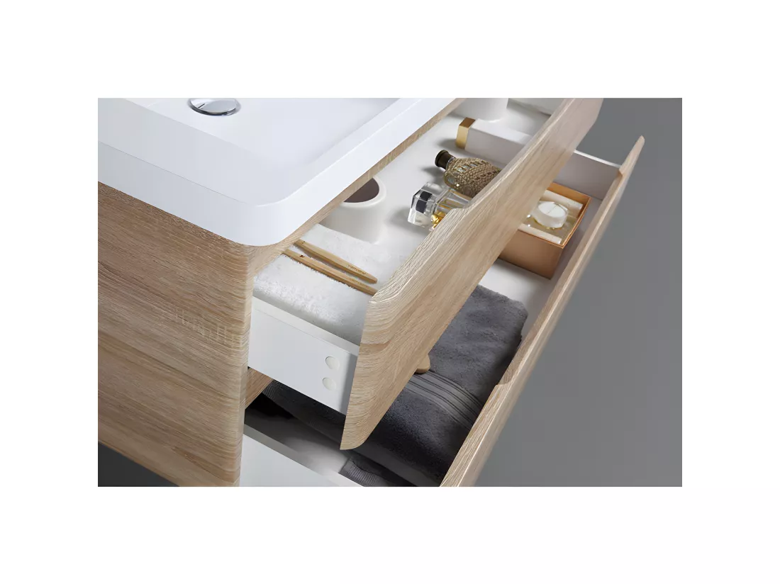 Meuble salle de bain design double vasque PIACENZA largeur 120 cm chêne clair
