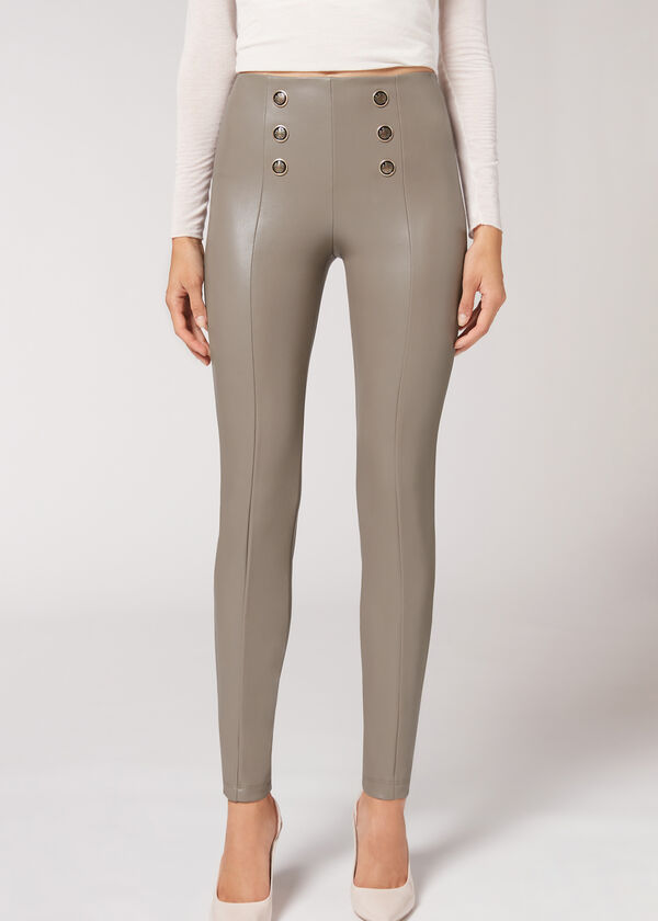 Calça legging skinny estilo marinheiro com efeito de casaco e botões.