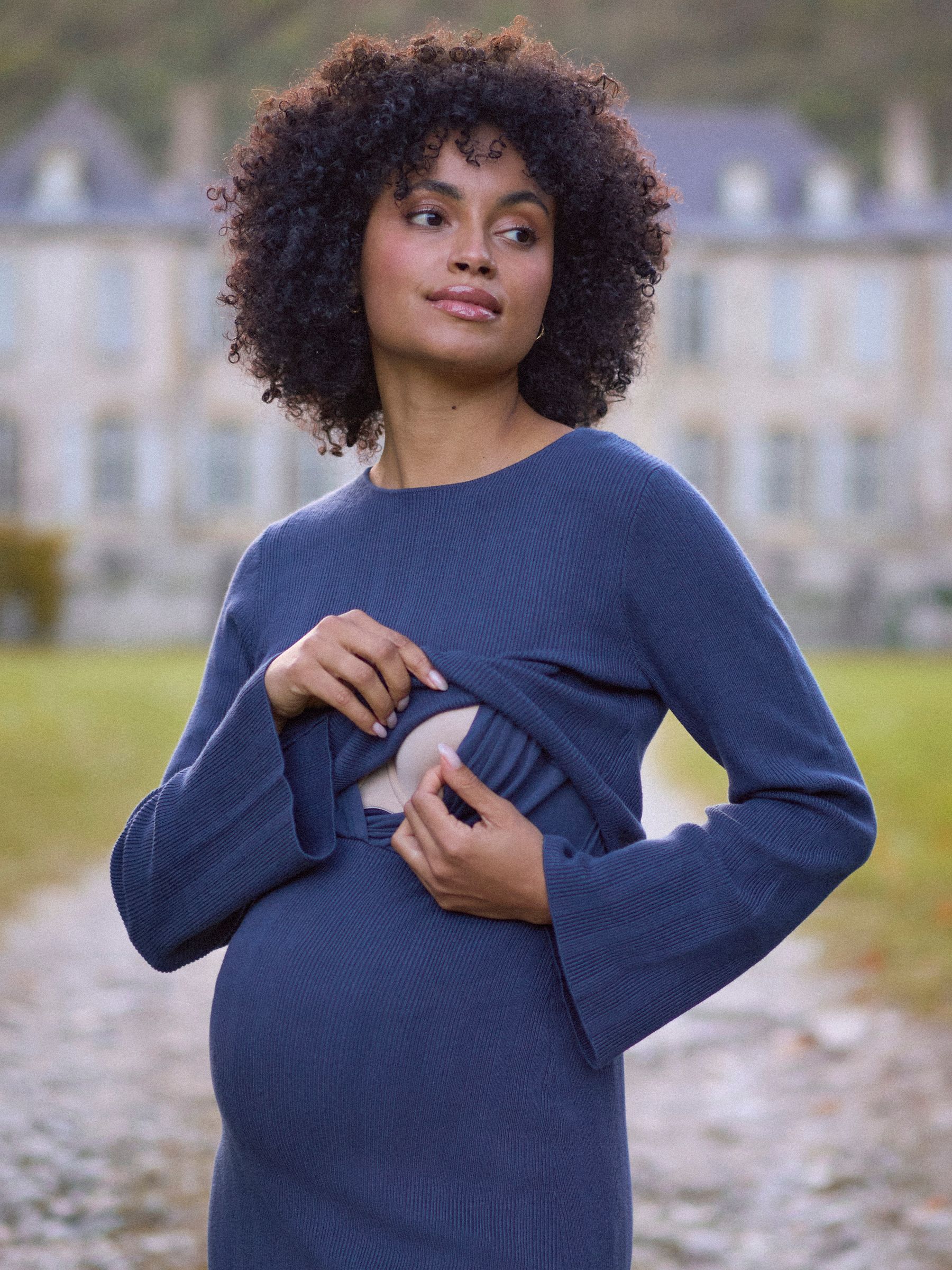 Seraphine Ribbed Knitted Maternity and Nursing Midi Dress