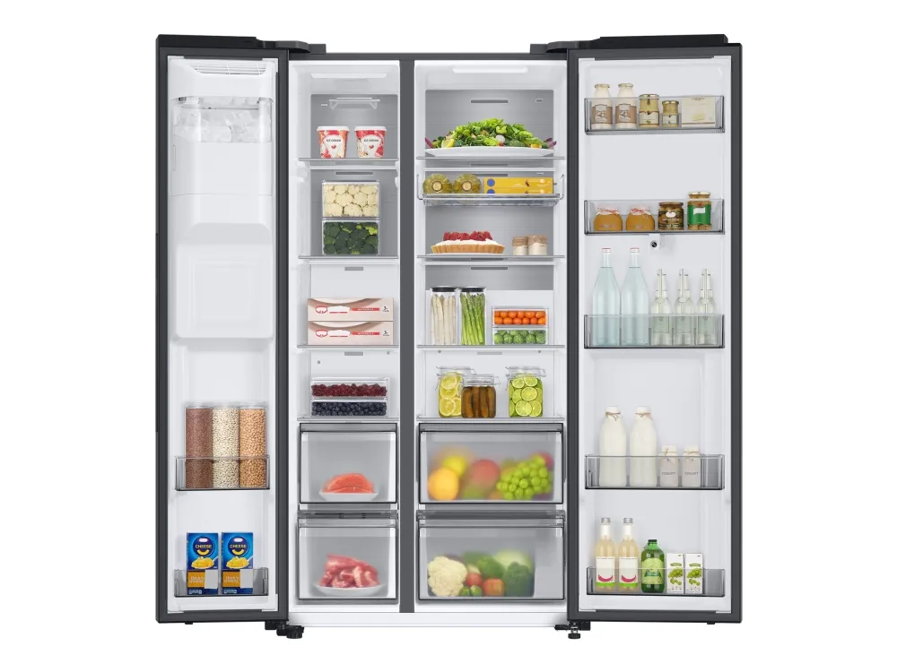 Samsung Family Hub RS6HA8891B1 - Køleskab/fryser - side-by-side med vanddispenser, isdispenser - Wi-Fi - bredde: 91.2 cm - dybde: 71.6 cm - højde: 178 cm - 614 liter - Klasse E - premium sort stål/sort