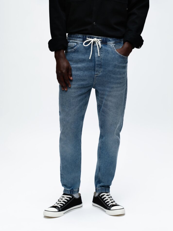 Calça jeans jogger elástica - Índigo
