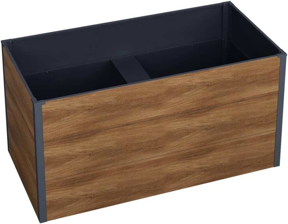 Metzler Hochbeet für den Garten – Stahl in Holzoptik & Anthrazit | Witterungsbeständiges Metall-Gartenbeet, Pflanzenbeet, Blumenhochbeet | 150 x 75 x 77 cm