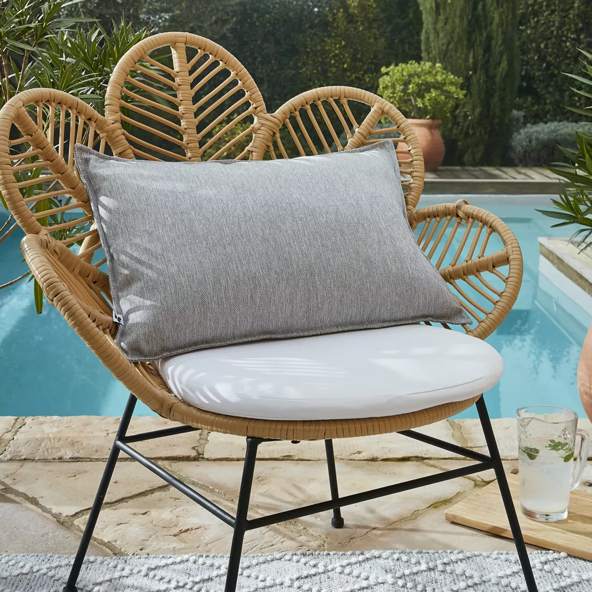 Housse de coussin extérieur rectangulaire (40 x 60 cm) Naia Gris galet