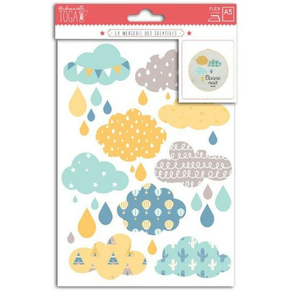 Textile thermocollant 15 x 21 cm - nuages garçon