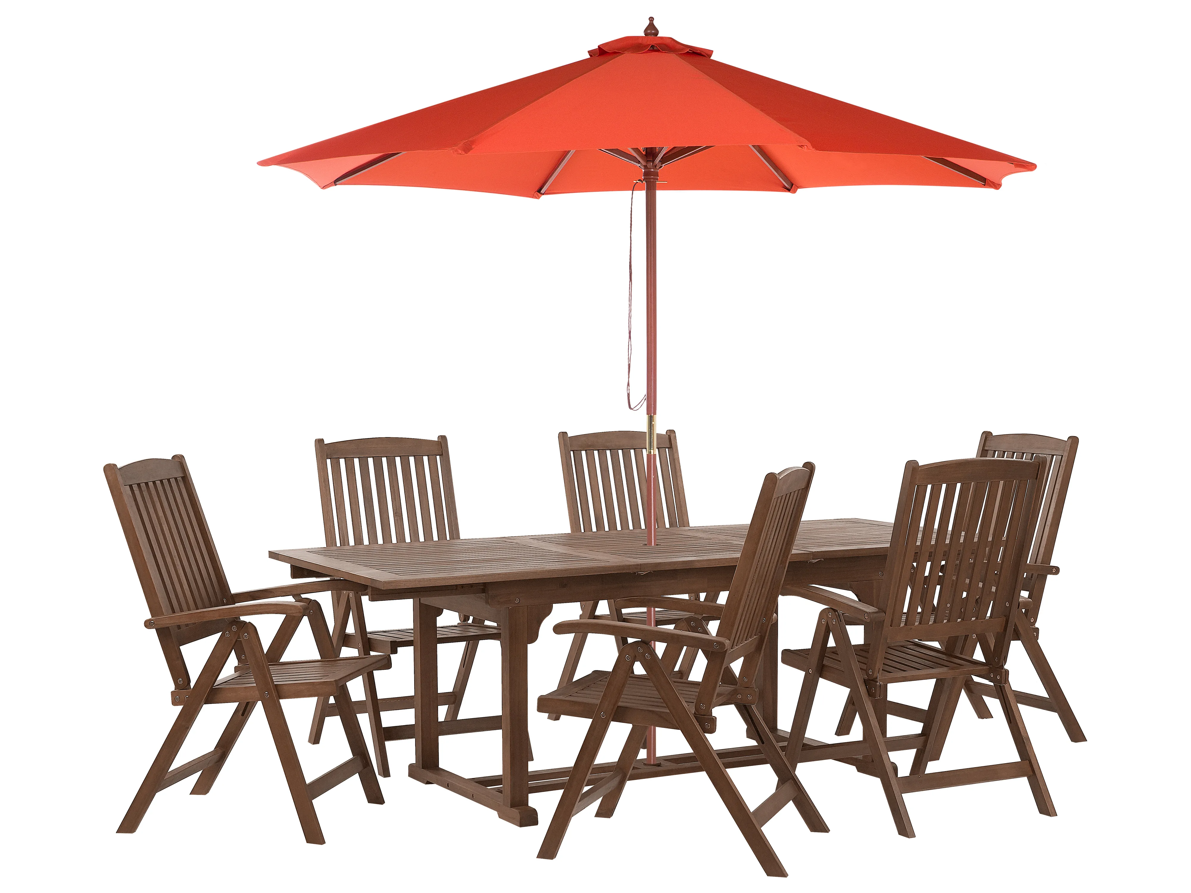 Tuinset 6-zits AMANTEA met parasol Acaciahout Rood