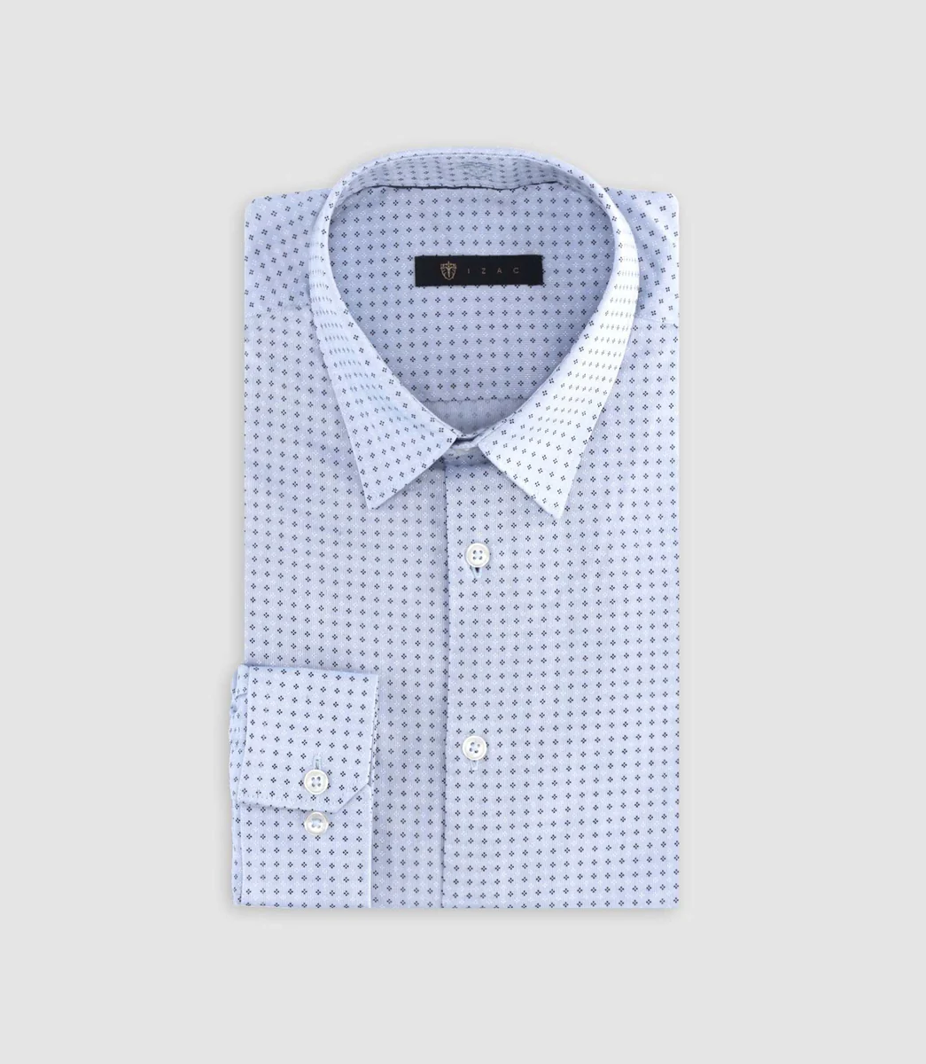 Chemise slim à imprimé micro motifs bleu MARCELLO