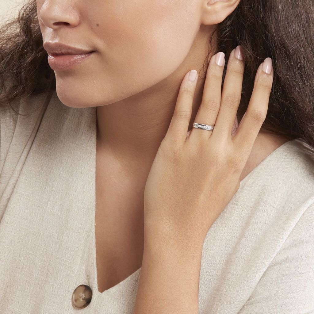 Alliance Fantaisie Diamantee Ruban Plat Or Blanc