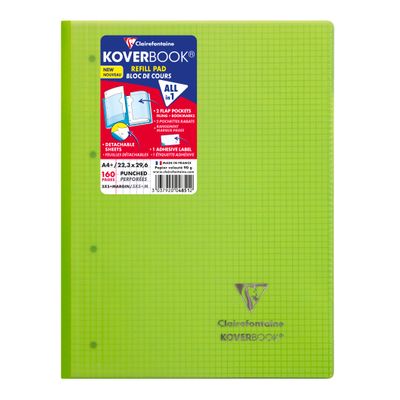 Clairefontaine Koverbook - Bloc de cours agrafé A4+ - 160 pages détachables perforées - petits carreaux (5x5 mm) - disponible dans différentes couleurs