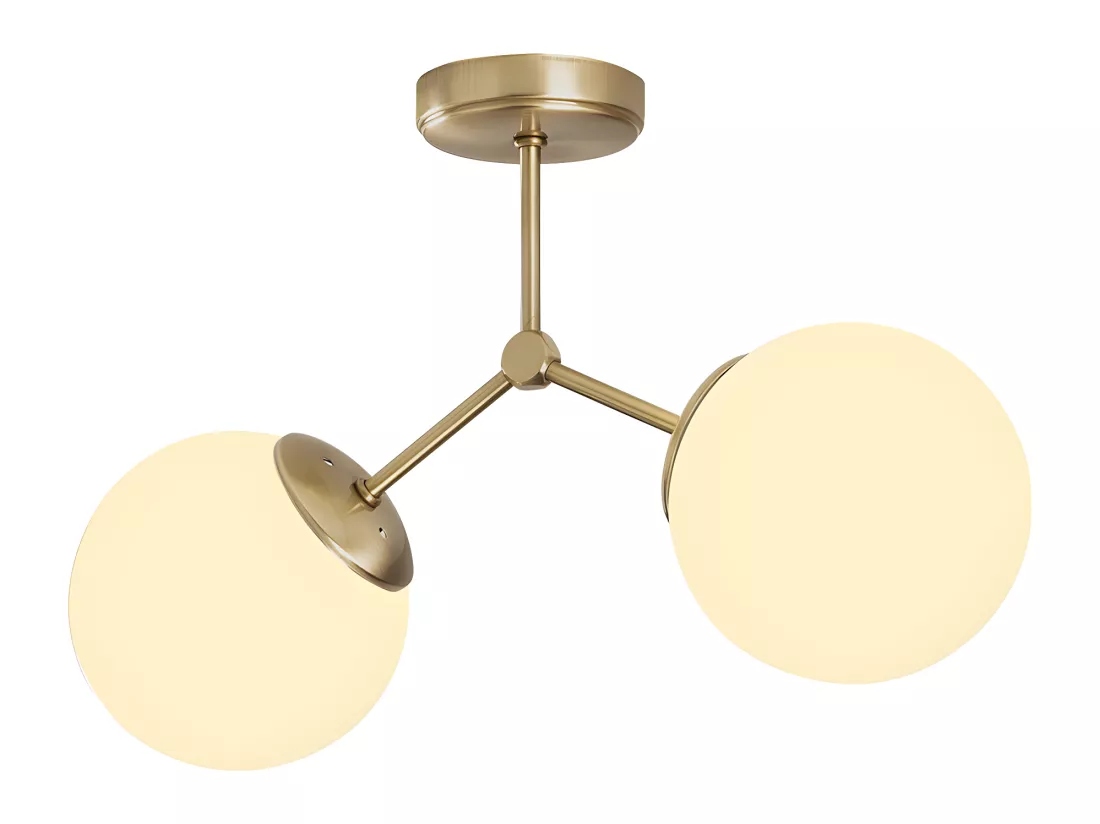 Plafonnier en métal à 2 globes - L.44 x H.28 cm - Doré et blanc - DAMAR