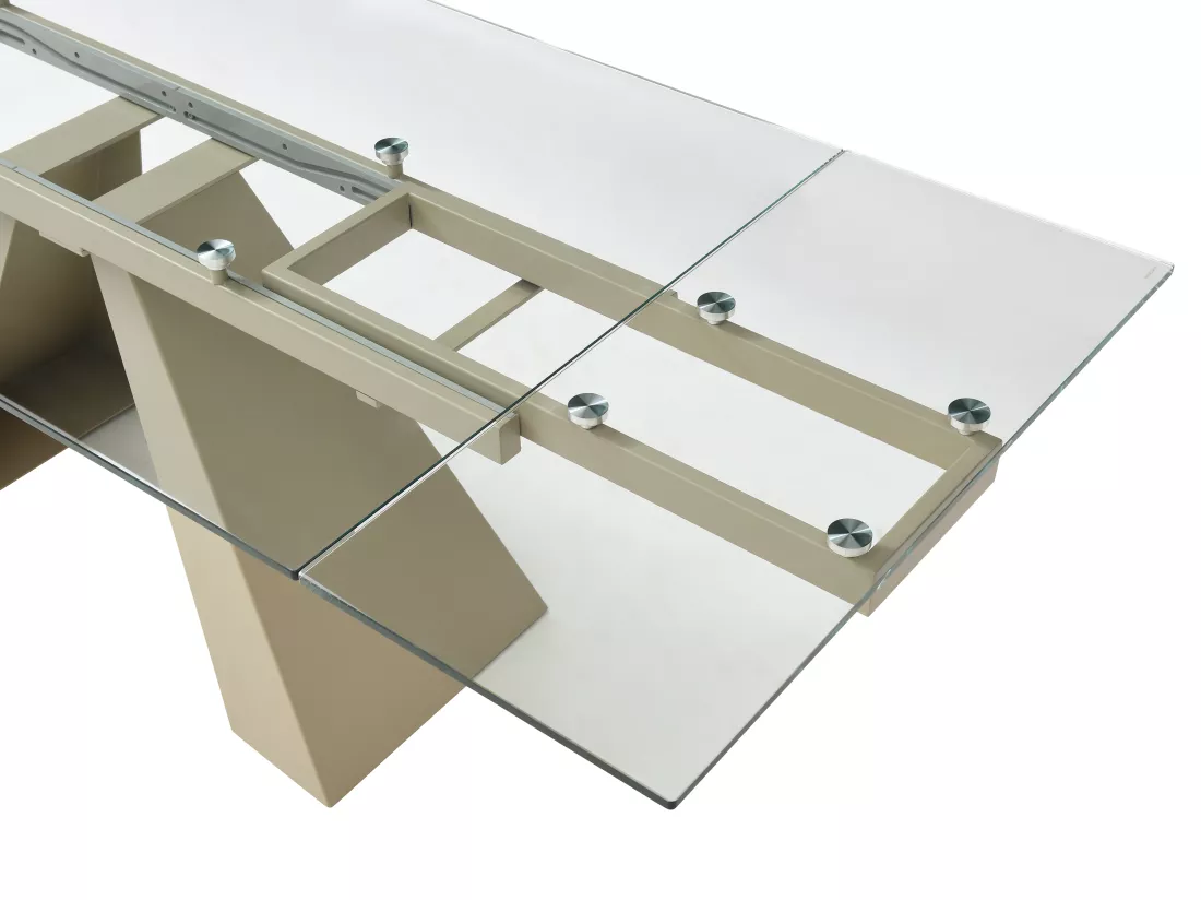 Table à manger extensible 6 à 10 personnes en verre trempé et métal beige - Transparent - LOZIPA de Maison Céphy